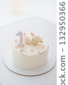 Cute birthday cake with number 1 candle, first birthday celebration 132950366