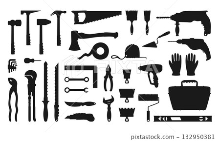 Building tool construction equipment set silhouette illustration hardware repair work service vector Building tool construction equipment set silhouette illustration hardware repair work service vector 132950381
