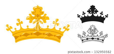Crown symbol gold set royal luxury crown icon heraldry diverse crowns designs elements art vector 132950382