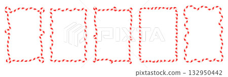 Vector candy cane wavy borders in red and white, Christmas whimsical rectangular frames for package design 132950442