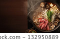 Gorgeous sukiyaki pot: rich ingredients and ample copy space 132950889