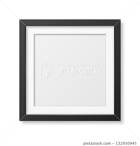 Realistic Blank Black Picture Frame Vector Illustration. Minimal 3D Photo Frame with White Blank Background for Poster, Artwork, Photography, Gallery, Interior, Wall Decoration Design Template 132950945