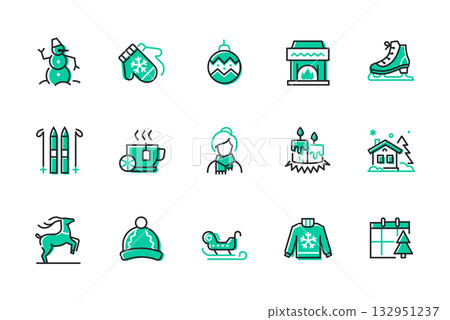 Winter time - set of line design style icons Winter time - set of line design style icons 132951237