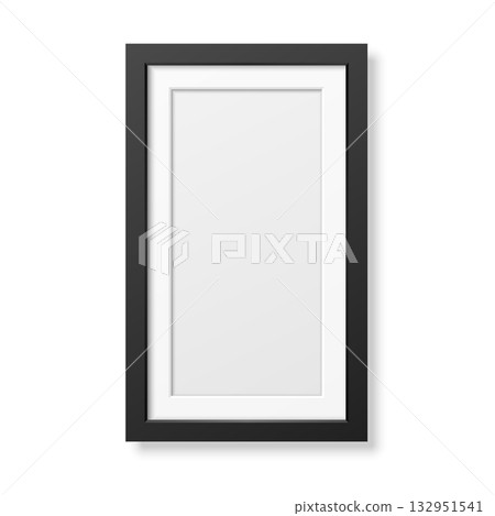 Realistic Vertical Blank Black Picture Frame Vector Illustration. Minimal 3D Photo Frame for Poster, Artwork, Photography, Gallery, Interior, Wall Decoration Design Template 132951541