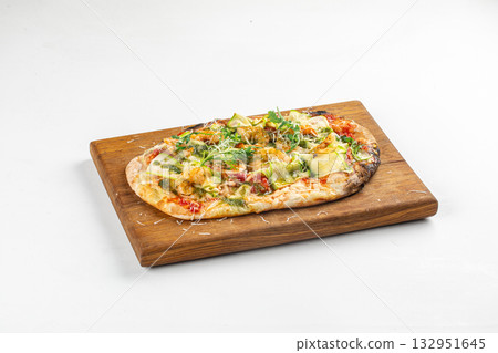 Vegetable pizza on wooden board Vegetable pizza on wooden board 132951645