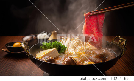 一道熱氣騰騰的盛宴：和牛壽喜燒，肉與蔬菜的比例完美平衡 132951691