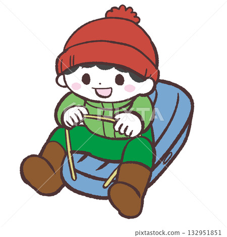 男孩在雪橇上玩耍的插圖 男孩在雪橇上玩耍的插圖 132951851