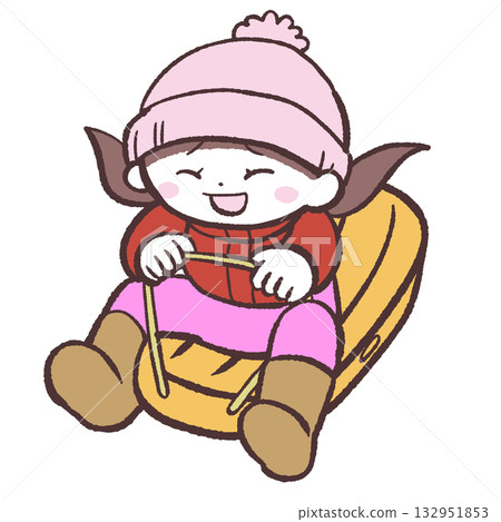 Illustration of a girl playing with a sled 132951853