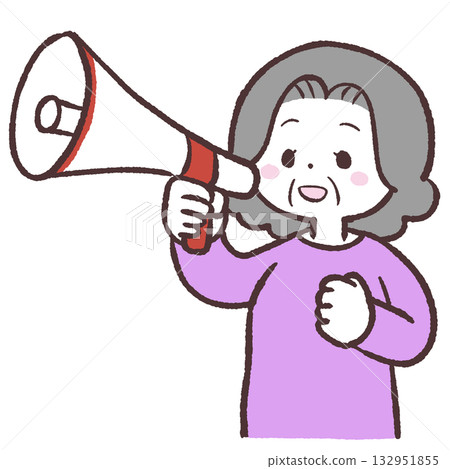 一位老年婦女手持擴音器的插圖 132951855
