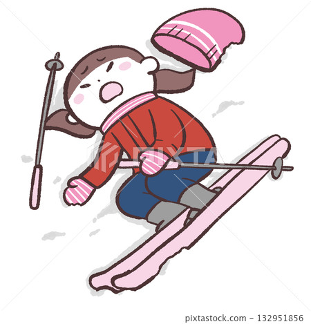 Illustration of a woman who fell while skiing 132951856