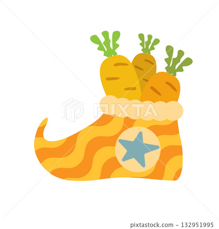 Winter orange boots with carrot inside and stars, symbol of Sinterklaas. Sinterklaas cartoon hand drawn shoes with carrot. Saint Nicholas Day Poster Vector, Dutch Celebration Card with Gift in Boot Winter orange boots with carrot inside and stars, symbol of Sinterklaas. Sinterklaas cartoon hand drawn shoes with carrot. Saint Nicholas Day Poster Vector, Dutch Celebration Card with Gift in Boot 132951995