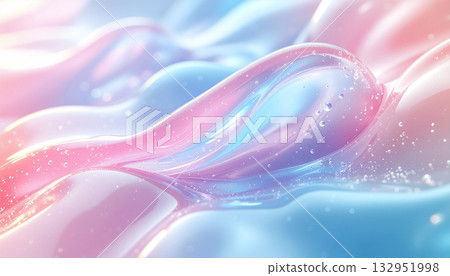 A transparent serum texture blending pink and blue. An abstract moisturizing gel background that expresses moisture and transparency. 132951998