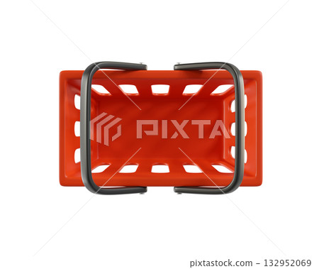 Red empty Shopping Cart, Top view from a supermarket for shopping. Shopping Basket, Shopping bag, 3d rendering of the icon on a transparent background 132952069