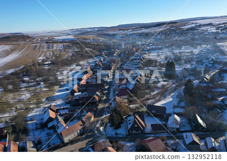 Aerial view of mountain village at winter by drone Aerial view of mountain village at winter by drone 132952118