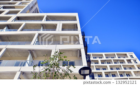 Modern elements in  contemporary  architecture. Architectural details of a modern apartment building. 132952121