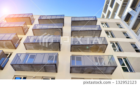 Modern elements in contemporary architecture. Architectural details of a modern apartment building. Modern elements in contemporary architecture. Architectural details of a modern apartment building. 132952123