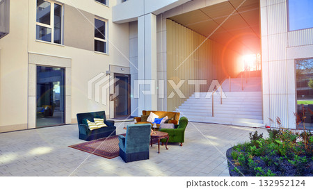 Modern elements in contemporary architecture. Architectural details of a modern apartment building. Modern elements in contemporary architecture. Architectural details of a modern apartment building. 132952124