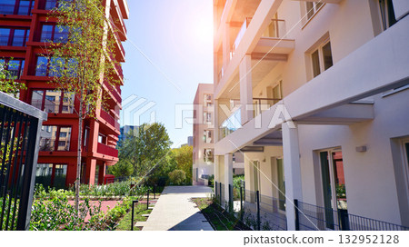 Modern elements in  contemporary  architecture. Architectural details of a modern apartment building. 132952128