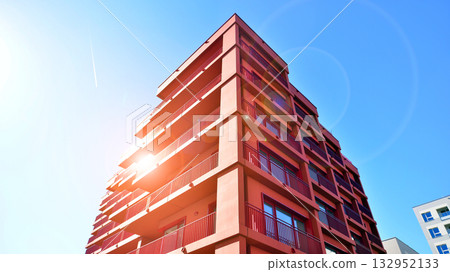 Modern elements in contemporary architecture. Architectural details of a modern apartment building. Modern elements in contemporary architecture. Architectural details of a modern apartment building. 132952133