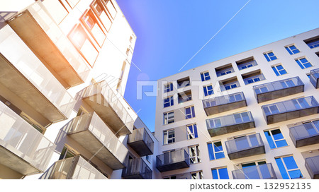 Modern elements in contemporary architecture. Architectural details of a modern apartment building. Modern elements in contemporary architecture. Architectural details of a modern apartment building. 132952135