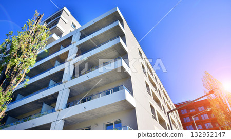 Modern elements in contemporary architecture. Architectural details of a modern apartment building. Modern elements in contemporary architecture. Architectural details of a modern apartment building. 132952147