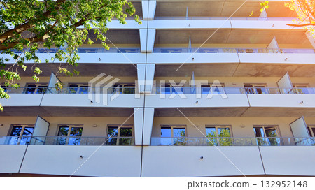 Modern elements in contemporary architecture. Architectural details of a modern apartment building. Modern elements in contemporary architecture. Architectural details of a modern apartment building. 132952148