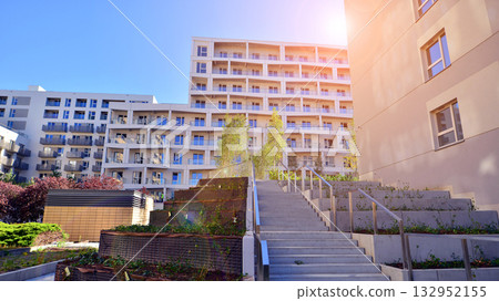 Modern elements in contemporary architecture. Architectural details of a modern apartment building. Modern elements in contemporary architecture. Architectural details of a modern apartment building. 132952155