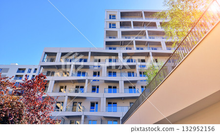 Modern elements in contemporary architecture. Architectural details of a modern apartment building. Modern elements in contemporary architecture. Architectural details of a modern apartment building. 132952156
