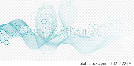 Health care or medical abstract background with hexagons, lines and dots. Scientific innovation banner template concept. Biology and pharmaceutical technology background. illustration. 132952239