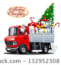Christmas card with Santa and Christmas truck 132952308