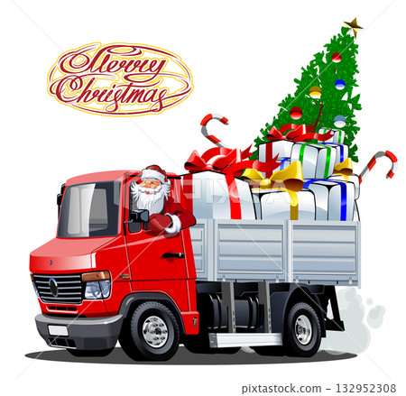 Christmas card with Santa and Christmas truck 132952308