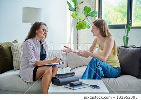 Mental therapy session, female professional psychologist working with young woman patient 132952395