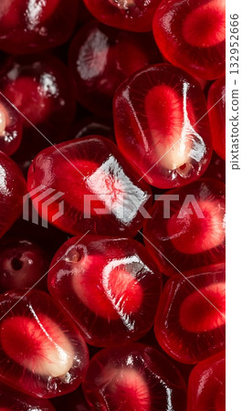 Stunning close-up of vibrant ruby red pomegranate seeds glistening with fresh juice, perfect for healthy eating and culinary inspiration Stunning close-up of vibrant ruby red pomegranate seeds glistening with fresh juice, perfect for healthy eating and culinary inspiration 132952666
