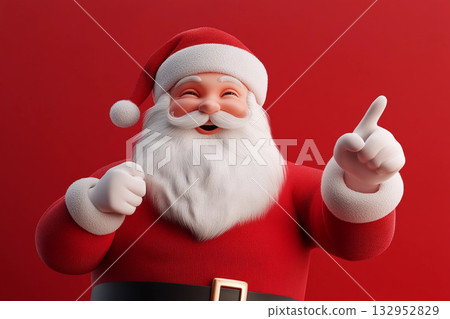 Santa Claus showing thumbs up on red background Christmas and New Year celebration concept 132952829