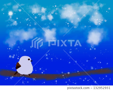 Fluttering snow and long-tailed tits Fluttering snow and long-tailed tits 132952931