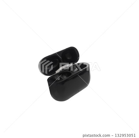 Black modern wireless headphones isolated on white background. Copy space Black modern wireless headphones isolated on white background. Copy space 132953051