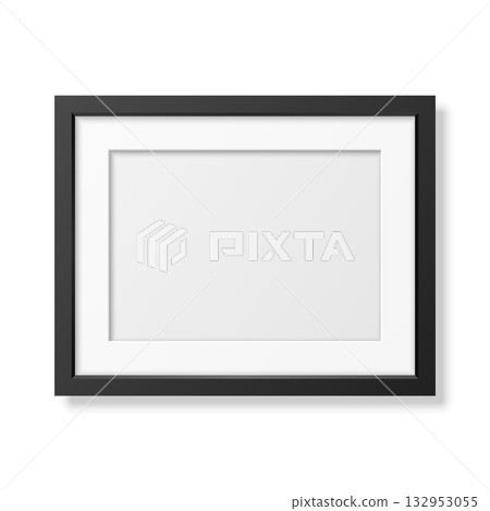 Realistic Horizontal Blank Black Picture Frame Vector Illustration. Minimal 3d Photo Frame for Poster, Artwork, Photography, Gallery, Interior, Wall Decoration Design Template 132953055
