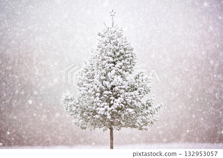 Christmas tree in the snow beautiful winter landscape festive Christmas background 132953057