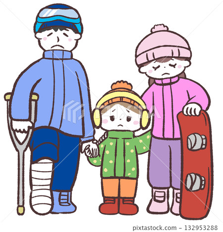 Illustration of a family injured while playing winter sports Illustration of a family injured while playing winter sports 132953288