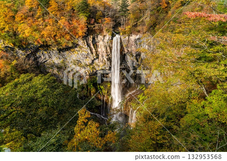 Kegon Falls surrounded by autumn leaves 132953568