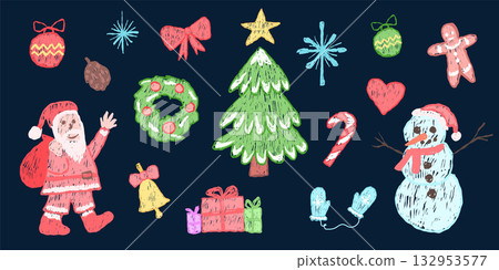 Cute crayon Christmas illustration. Cute crayon Christmas illustration. 132953577