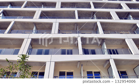 Modern elements in  contemporary  architecture. Architectural details of a modern apartment building. 132954006