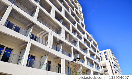 Modern elements in  contemporary  architecture. Architectural details of a modern apartment building. 132954007