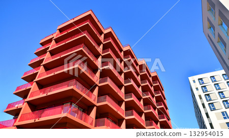 Modern elements in contemporary architecture. Architectural details of a modern apartment building. Modern elements in contemporary architecture. Architectural details of a modern apartment building. 132954015