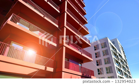 Modern elements in  contemporary  architecture. Architectural details of a modern apartment building. 132954023