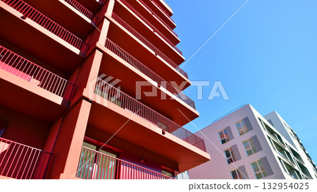 Modern elements in contemporary architecture. Architectural details of a modern apartment building. Modern elements in contemporary architecture. Architectural details of a modern apartment building. 132954025