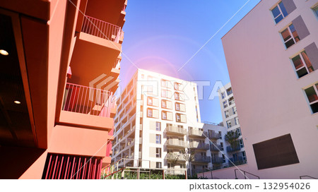 Modern elements in contemporary architecture. Architectural details of a modern apartment building. Modern elements in contemporary architecture. Architectural details of a modern apartment building. 132954026