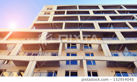 Modern elements in  contemporary  architecture. Architectural details of a modern apartment building. 132954048