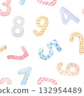 Number watercolor pattern for birthday celebration party, nursery or milestones. Hand-drawn watercolor illustration. 132954489
