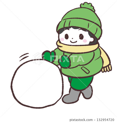 Illustration of a boy rolling a snowball Illustration of a boy rolling a snowball 132954720
